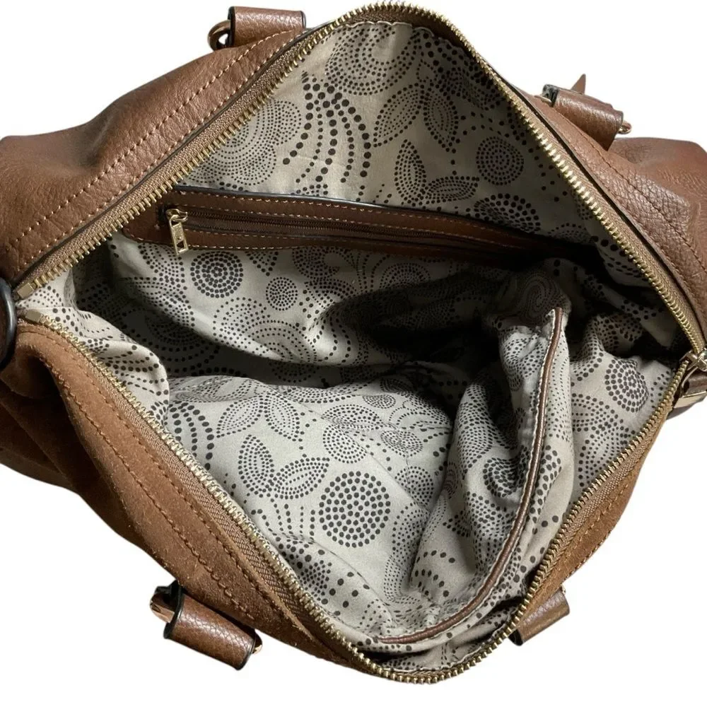 Unbranded Mixed Material Brown Satchel Handbag Detachable Strap Crossbody Bag